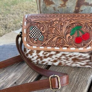 Spade, Checker & Cherry Hand-Tooled Crossbody Bag